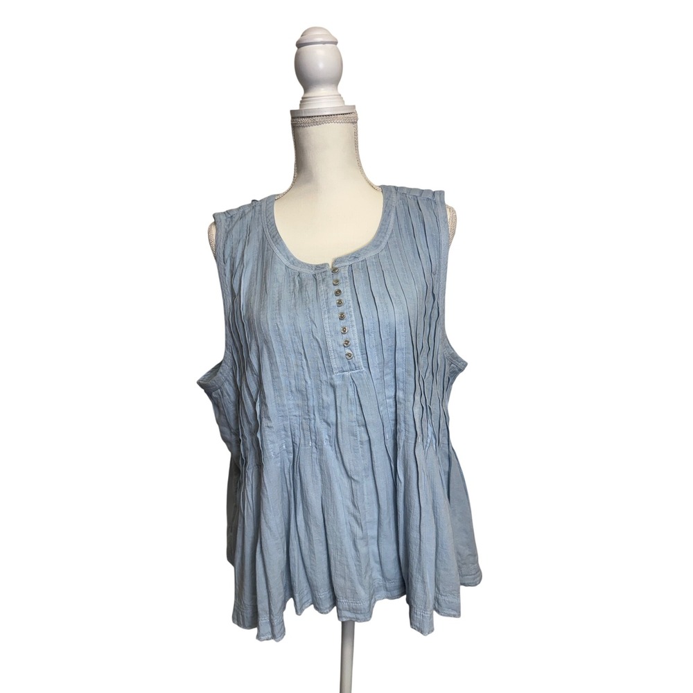 Lucky Brand Women's 100% Cotton Blue Pleated Buttoned Tunic Size XL